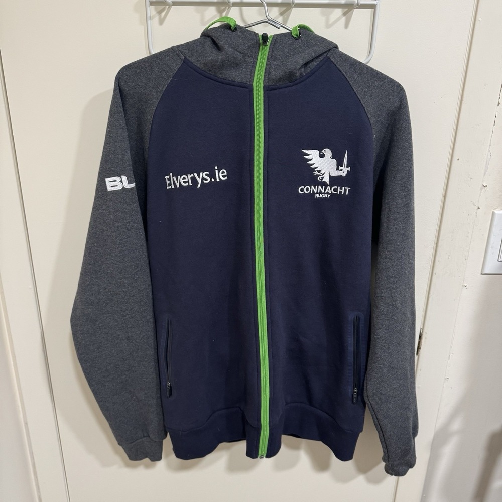 BLK Connacht Rugby Elverys.ie Blue Full Zip Ireland Sweatshirt Men's Size Large